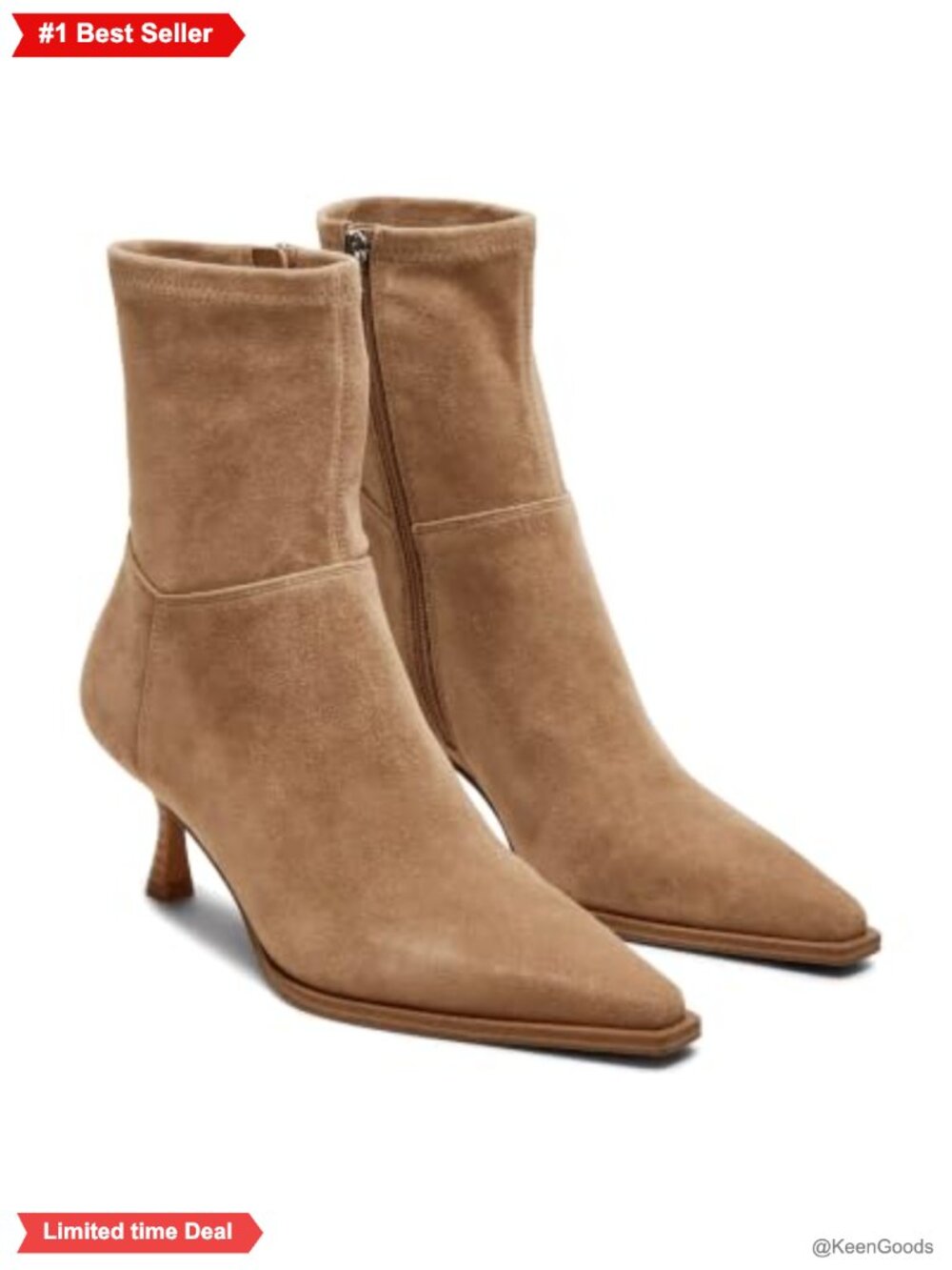 Kitten Heel Ankle Boots Pointed Toe Side Zip Faux Suede Booties